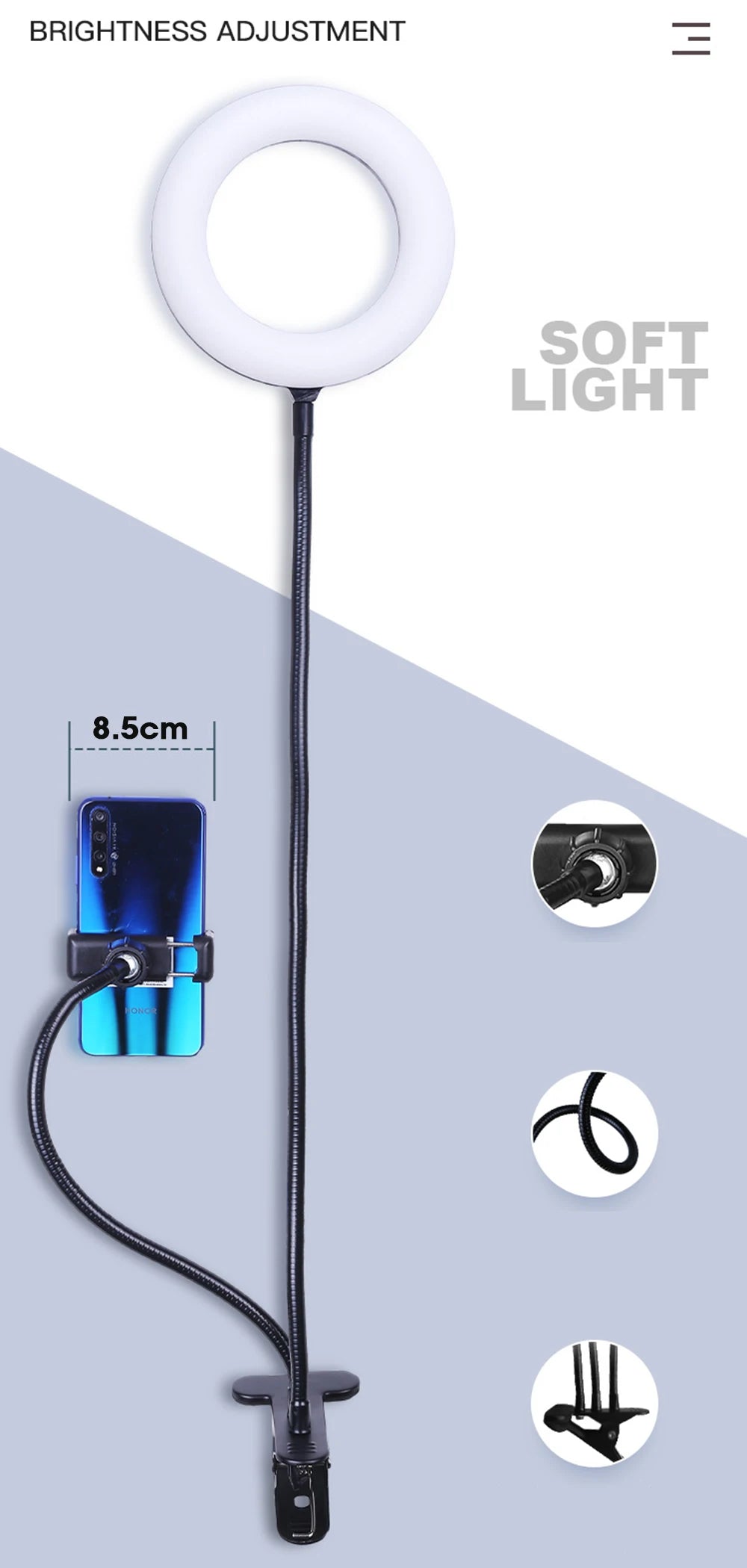 Selfie Ring Light With Long Arm Lazy Mobile Phone Holder Bracket Photography ringlight LED Light For Youtube tik tok Live Stream
