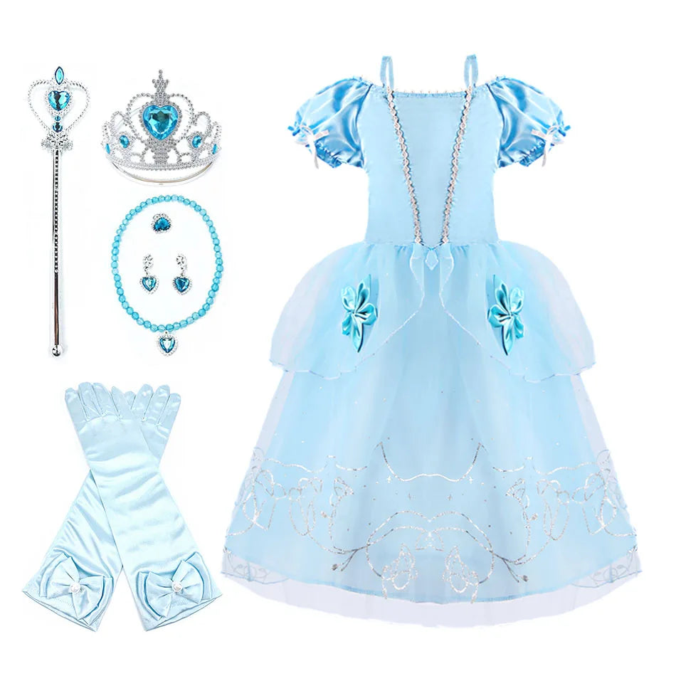 Halloween Party Cinderella Dress Up for Girl Short Sleeve Fancy Princess Costume Kids Carnival Outfit Clothes Girl Elegant Frock
