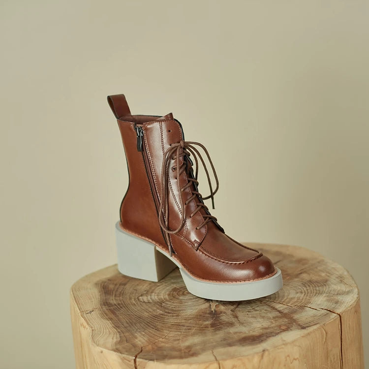 2024 Winter Women Shoes Genuine Leather Women Boots Platform Chunky Boots Women Solid Real Leather Women Shoes High Heel Boots