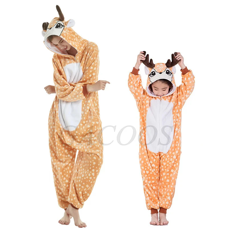 Boy Girl Kigurumi Pajama Sets Panda Unicorn Pajamas For Women Pijimas Cat Onesie Adult Animal Sleepwear Winter Warm Pyjamas Kids