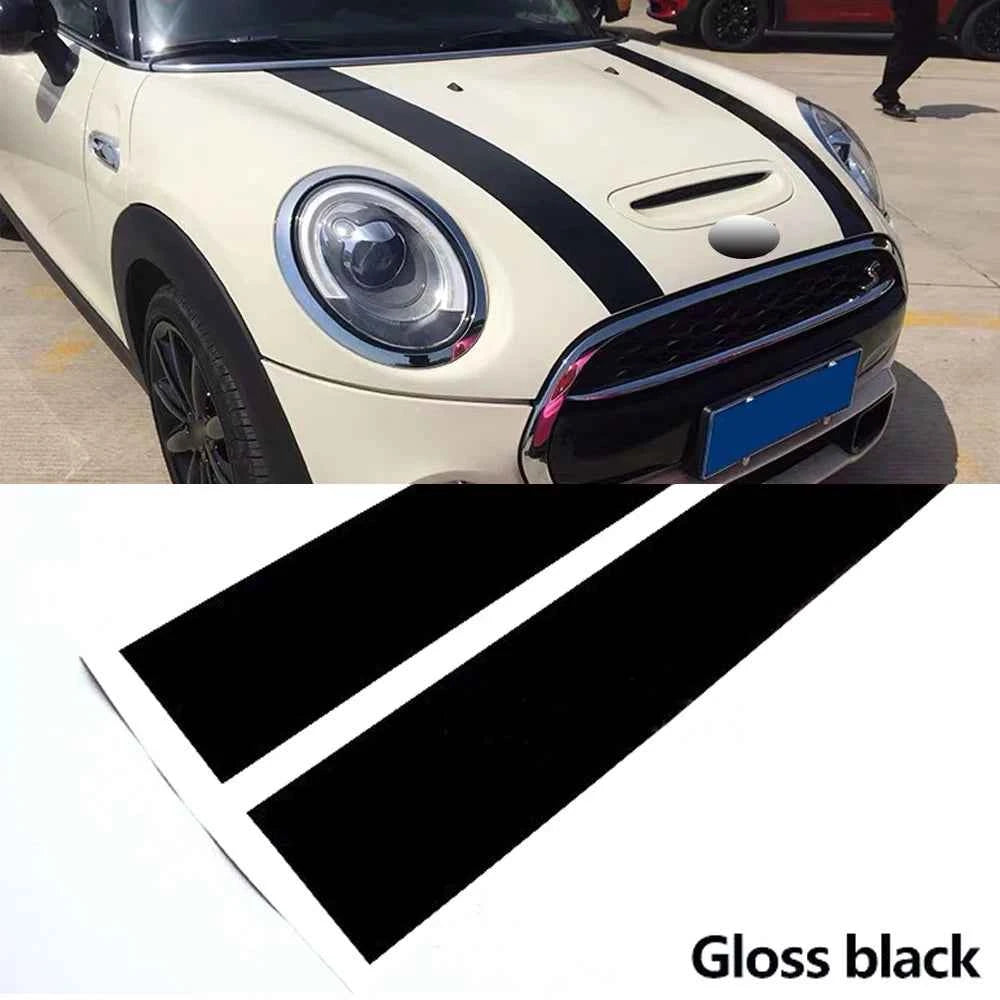 MINI Cooper Hood Stripes - 2Pcs Black, White & Red Vinyl Decals for R50, R53, R56, R55