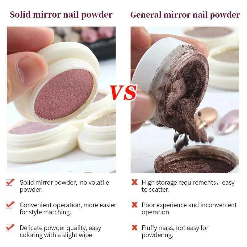 Gold & Silver Mirror Powder - 6 Vibrant Metallic Nail Art Glitters for Stunning Manicures