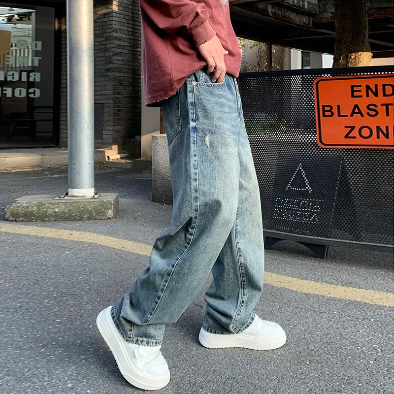 American Style Sells Best Men Vintage Blue Dirtyfit Jeans Men Wash Whisker Faded Straight Jeans Men Baggy Fitting Designer Jeans