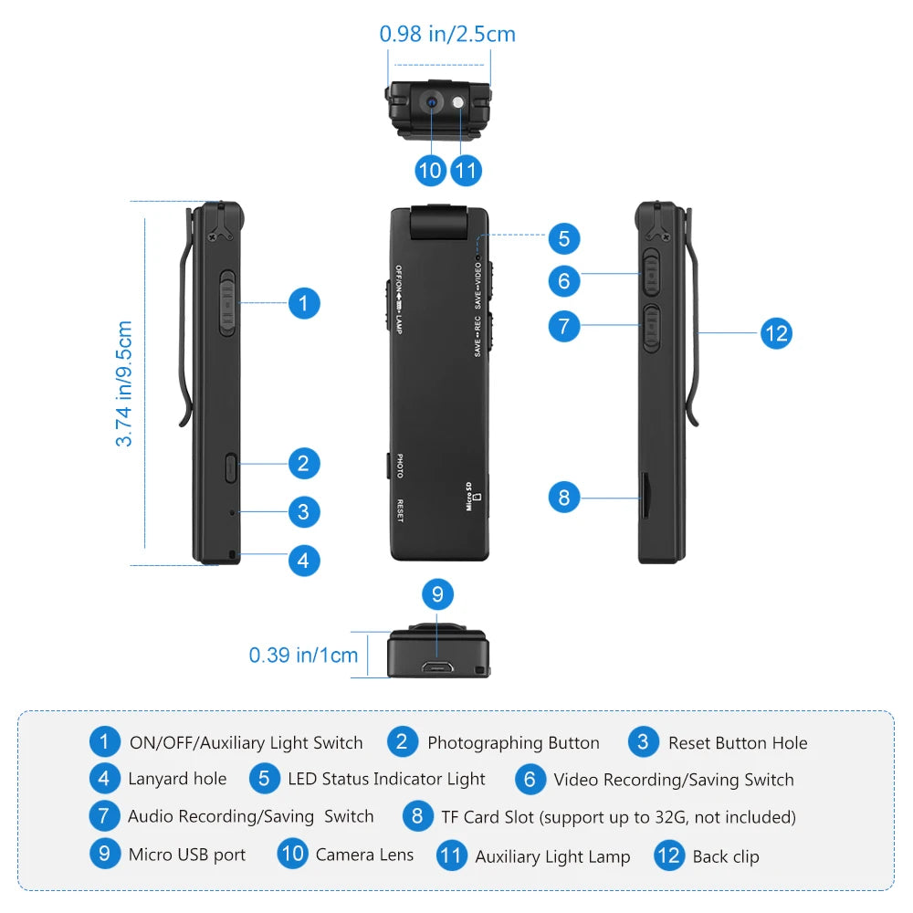 Vandlion Magnetic Digital Mini Camera HD Flashlight Micro Cam Webcam Motion Detection Snapshot Loop Recording Camcorders