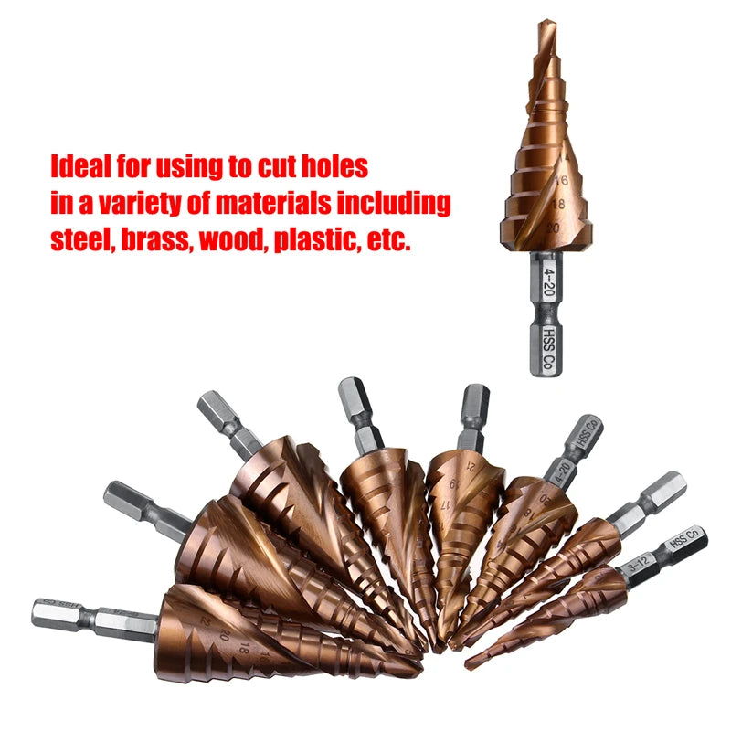 M35 5% Cobalt Step Drill Bit HSS-Co High Speed Steel Cone Hex Shank Metal Drill Bit Tool Set Hole Cutter For Stainless Steel