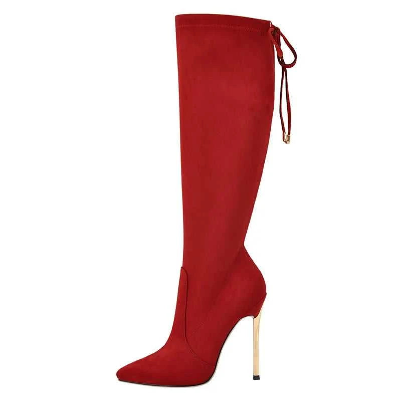Onlymaker Women Pointed Toe Side Zip 10 CM Metal High Heel Sexy Stiletto Stretch Over The Knee Red Black Flock High Boots The jack market .AU The jack market .AU Step Up Your Style: Trendy Shoes for Every Occasion! $ 138 14:365458#CD200609C;200000124:1663
