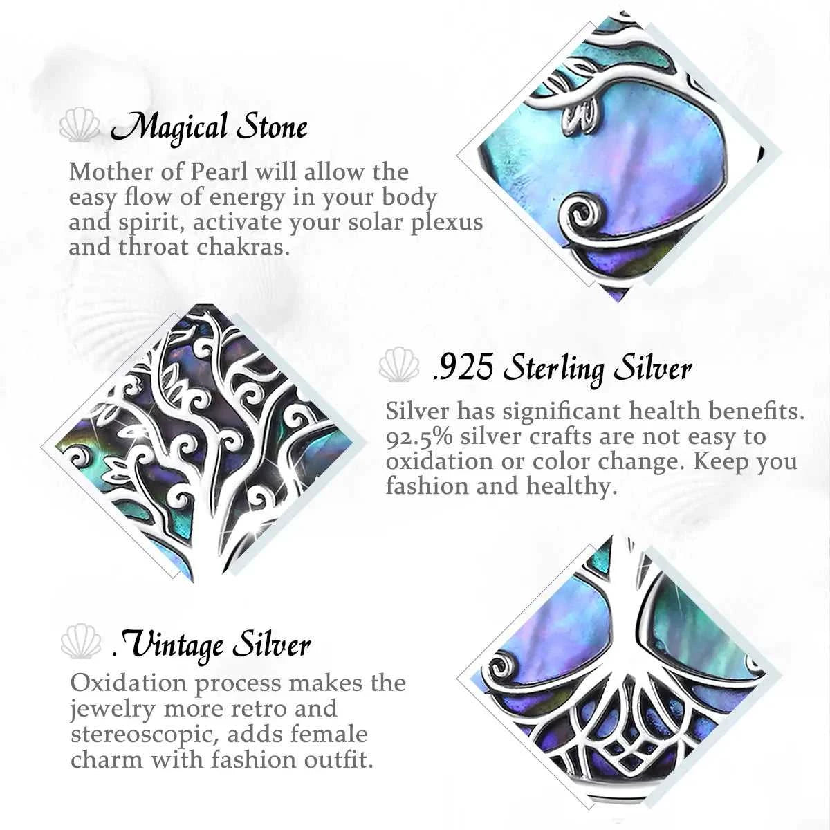 EUDORA New 925 Sterling Silver Tree of Life Pendant Necklace Abalone Shell Jewelry Elegant Fashion Party Gift The jack market .AU The jack market .AU Jewellery & Chains $ 93 200000226:193#with 18 inch chain