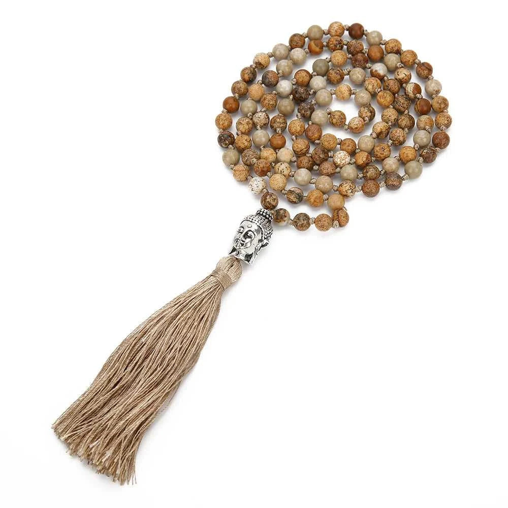 6mm/8mm Picture Jasper Beaded 108 Mala Knotted Necklace Blessing Meditation Yoga Buddha Head Tassel Pendant Japamala Jewelry The jack market .AU The jack market .AU Jewellery & Chains $ 61 200001034:203027829#8mm Picture Jasper