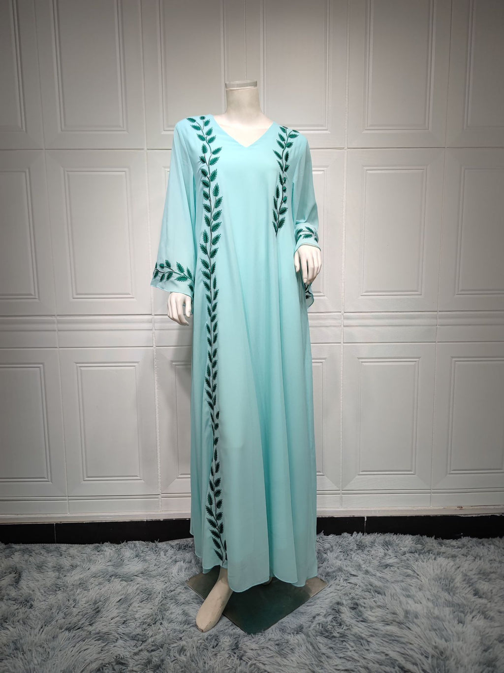 Women's Embroidery Abaya with Scarf – 2-Piece Muslim Dress Set