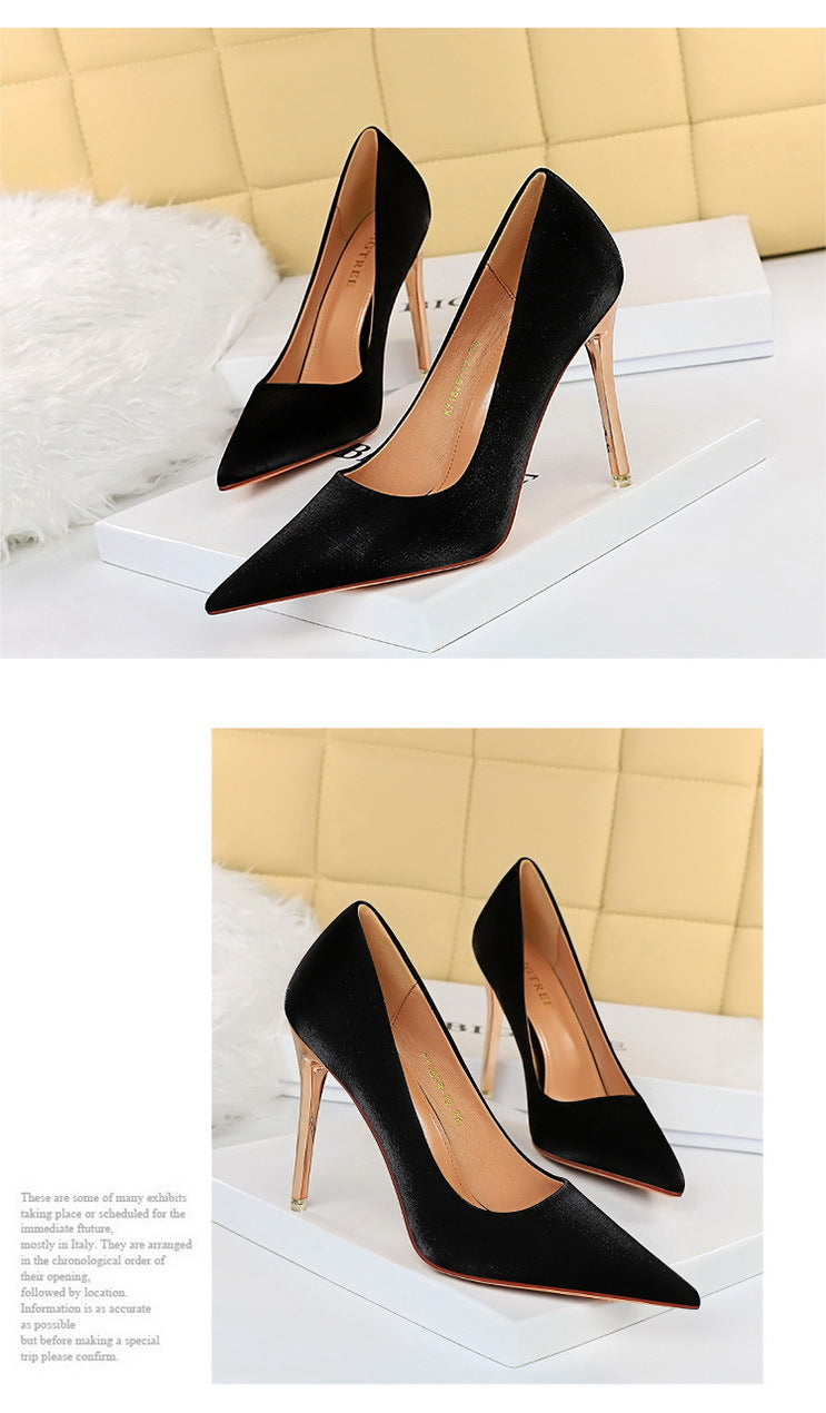 BIGTREE Shoes Women Pumps Metal heeled women shoes Satin Pumps Women Heels Stiletto High Heels Wedding Shoes Women 10.5 cm heels