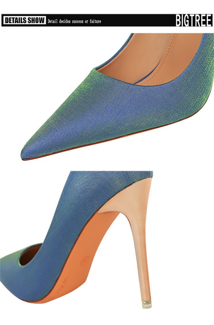 BIGTREE Shoes Women Pumps Metal heeled women shoes Satin Pumps Women Heels Stiletto High Heels Wedding Shoes Women 10.5 cm heels