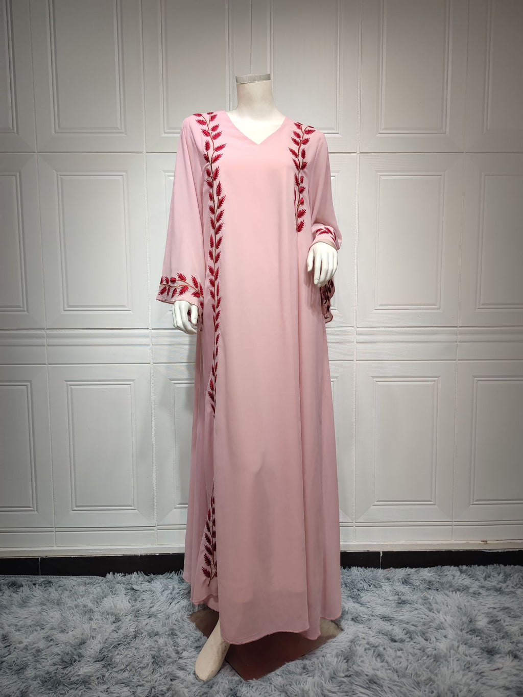 Women's Embroidery Abaya with Scarf – 2-Piece Muslim Dress Set