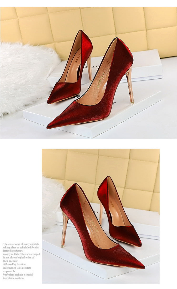 BIGTREE Shoes Women Pumps Metal heeled women shoes Satin Pumps Women Heels Stiletto High Heels Wedding Shoes Women 10.5 cm heels