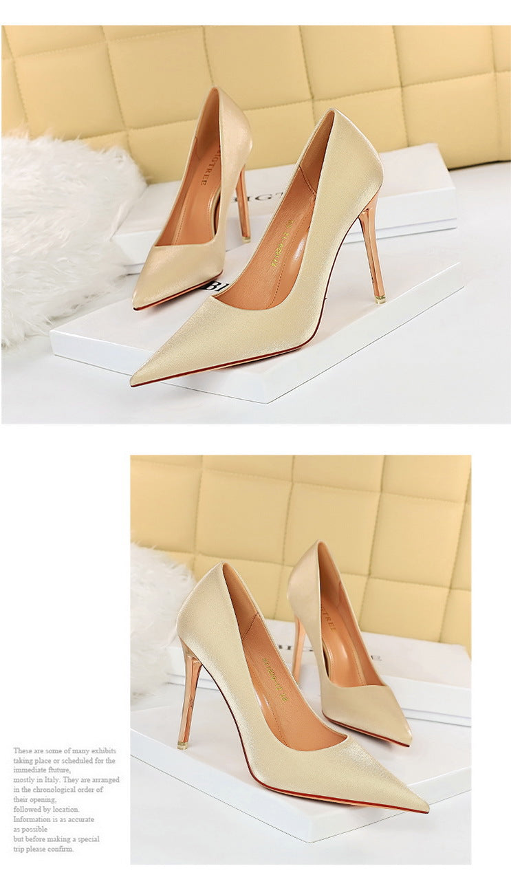 BIGTREE Shoes Women Pumps Metal heeled women shoes Satin Pumps Women Heels Stiletto High Heels Wedding Shoes Women 10.5 cm heels