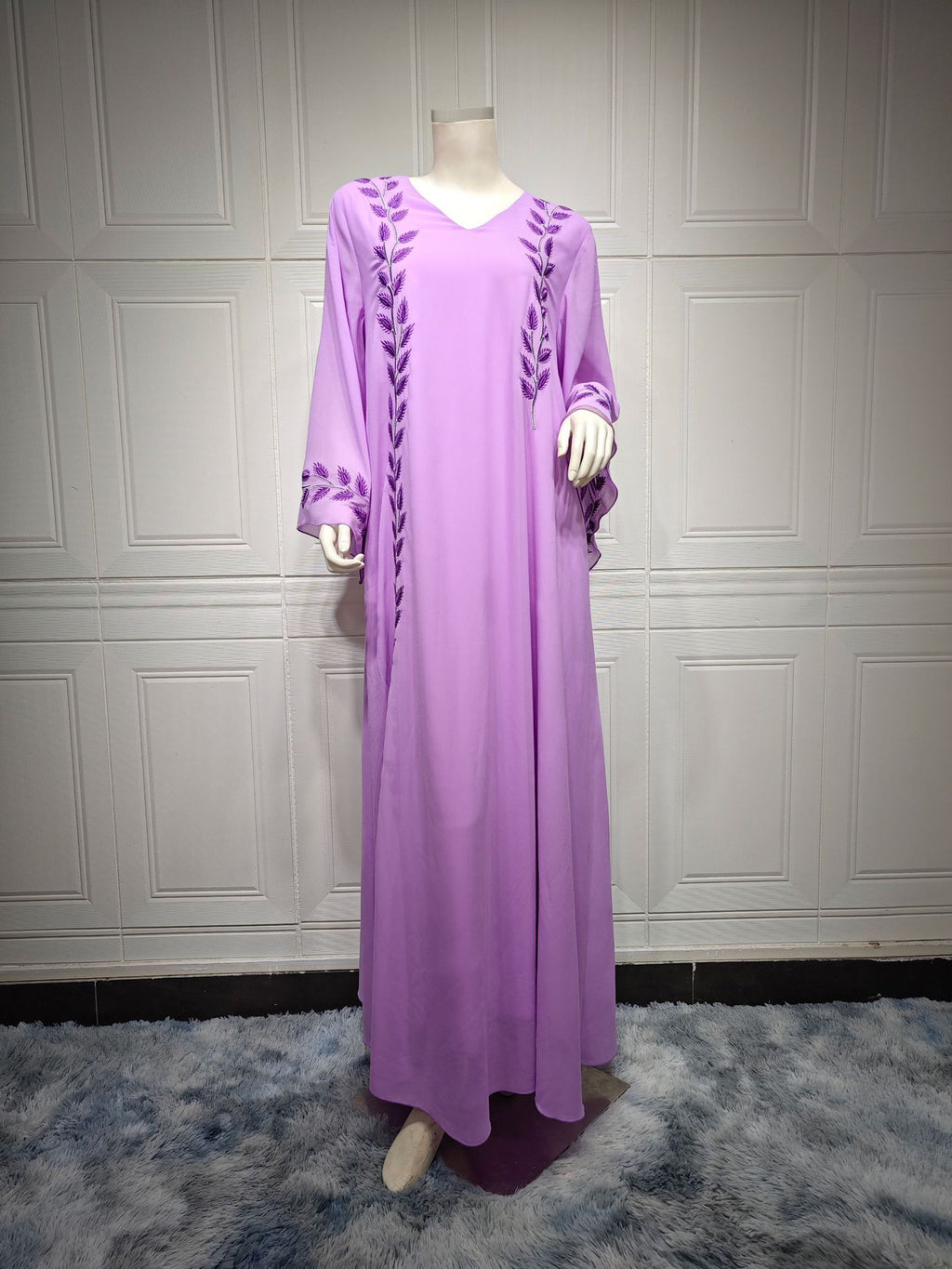 Women's Embroidery Abaya with Scarf – 2-Piece Muslim Dress Set