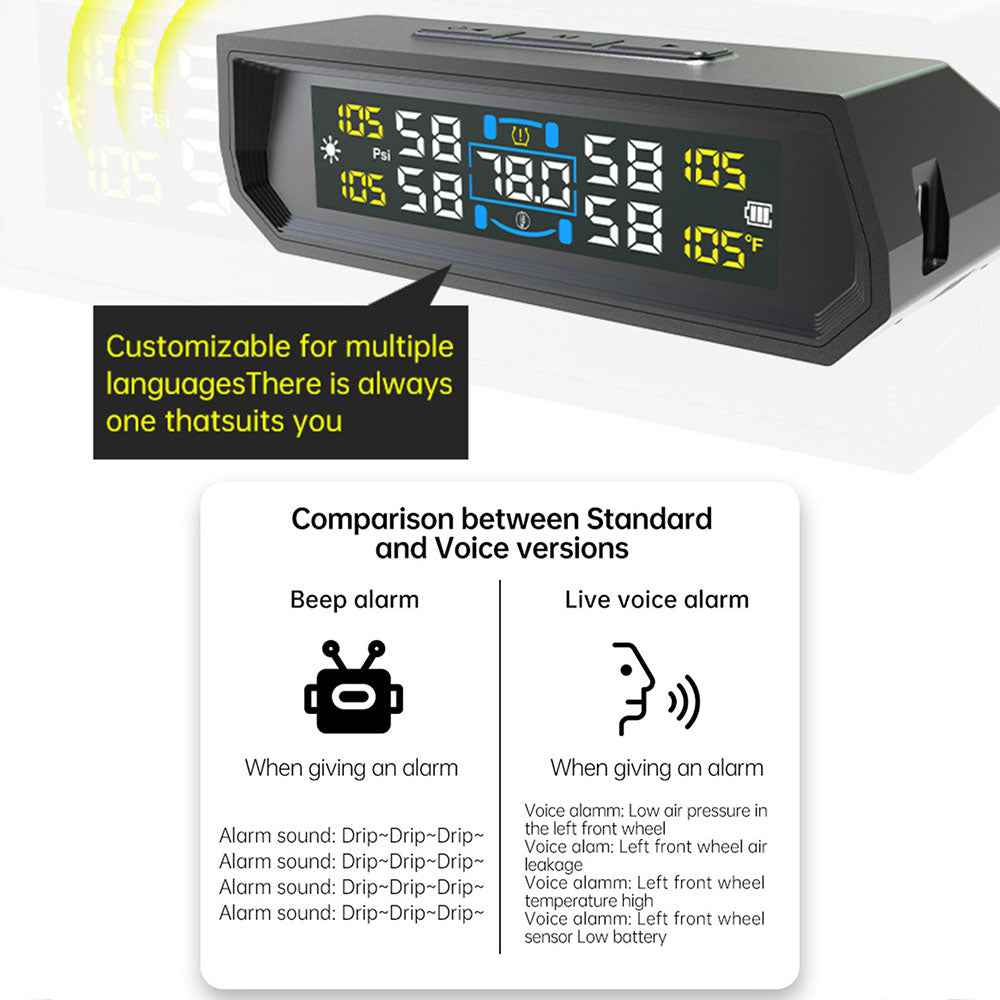 Universal Auto Security Alarm Systems In Car Temperature Display Car Tire Pressure Monitoring System USB / Solar TPMS