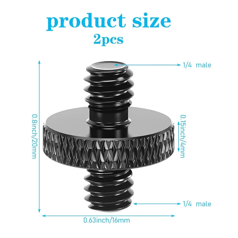 For Camera Tripod Mic 1/4" Male to 1/4" Male Threaded Tripod Screw Adapter Double Head Stud Standard Mounting Thread Converter