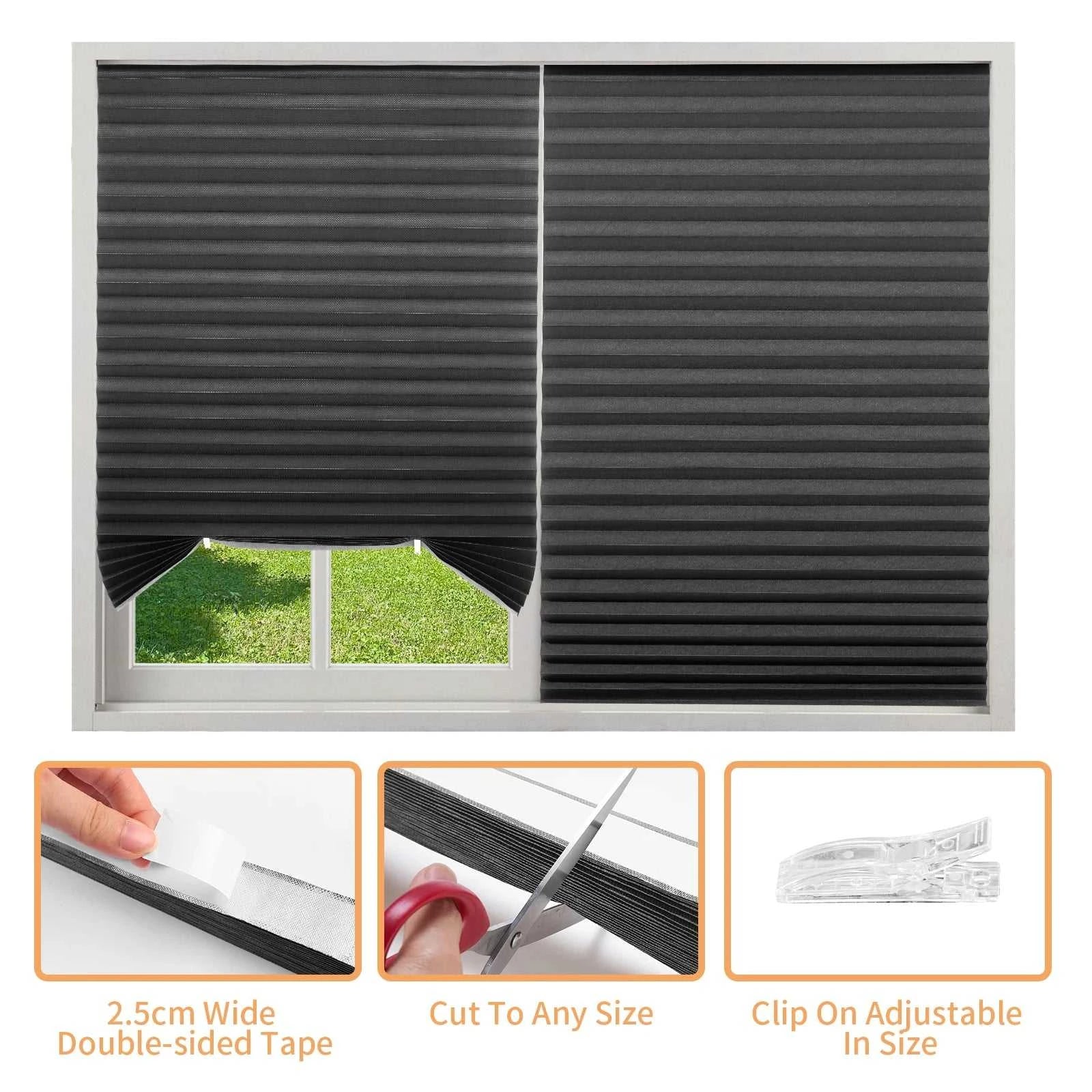 Blind for Window Self Adhesive Pleated Blinds Cordless No Drill Fabric Shutter Room Darkening Shades Blackout Shutters The jack market .AU The jack market .AU Home $ 53 14:496#Black Full blackout