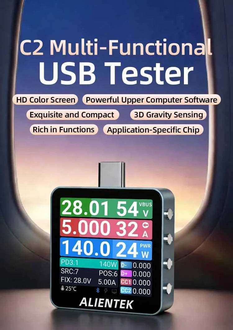 ALIENTEK USB Tester C2 Digital Voltmeter Charging Power Detector PD3.2 Battery Tester Fast Charge Detection Trigger
