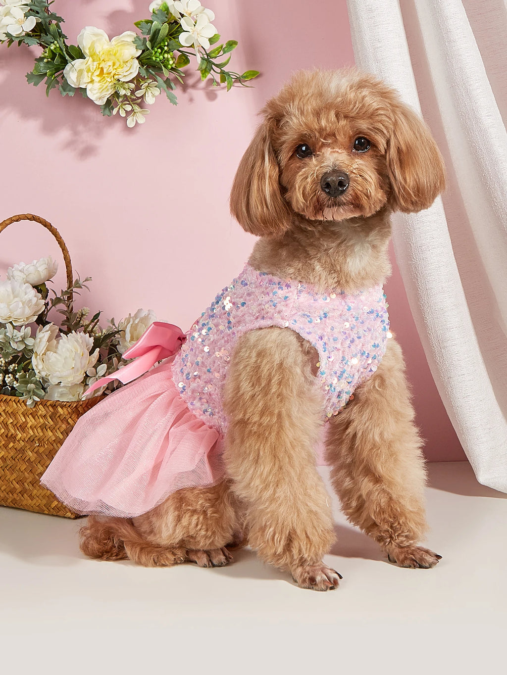 Pawfect Paws Pet Dress - Sparkling Sequin Bowknot Tulle Princess Costume for Dogs and Kittens