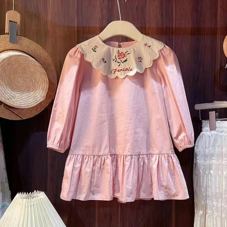 Sweetheart Couture Princess Dress - Casual Pink Cotton-Linen Dress with Big Turn Down Collar for Summer 2023