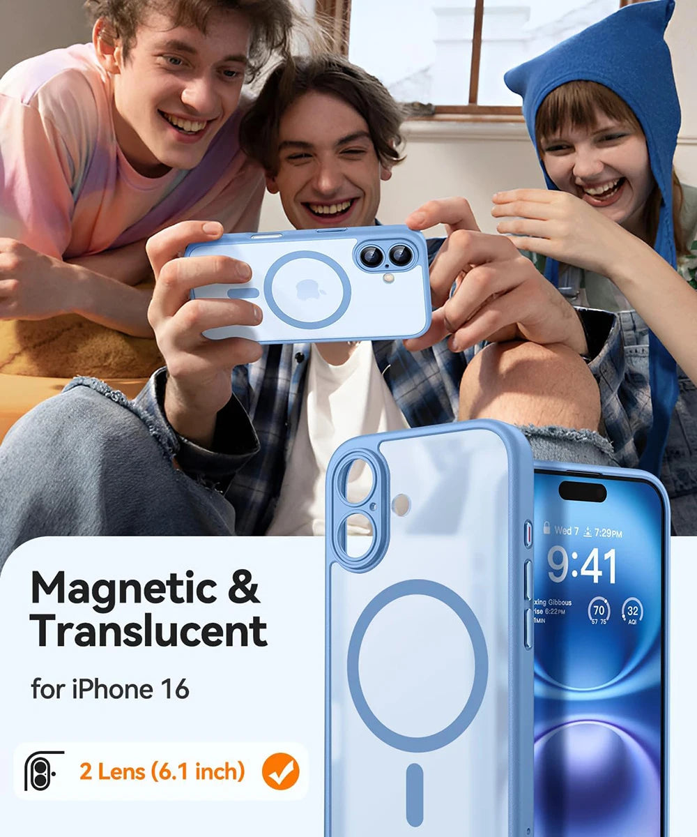 Magnetic Luxury Armor Shockproof Case For iPhone 16 15 14 13 Pro Max Plus For Magsafe Wireless Charge Cover Matte Translucent PC