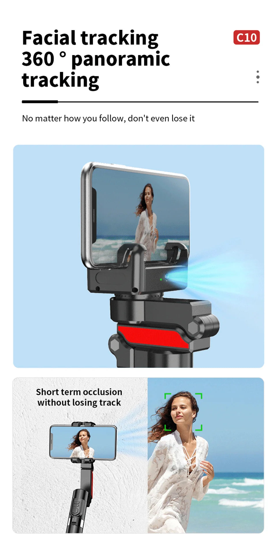 COOL DIER C10 AI face tracking Gimbal For Phone Stabilizer, 360 Auto Rotation Desktop Follow Gimbal with Remote for Smartphone