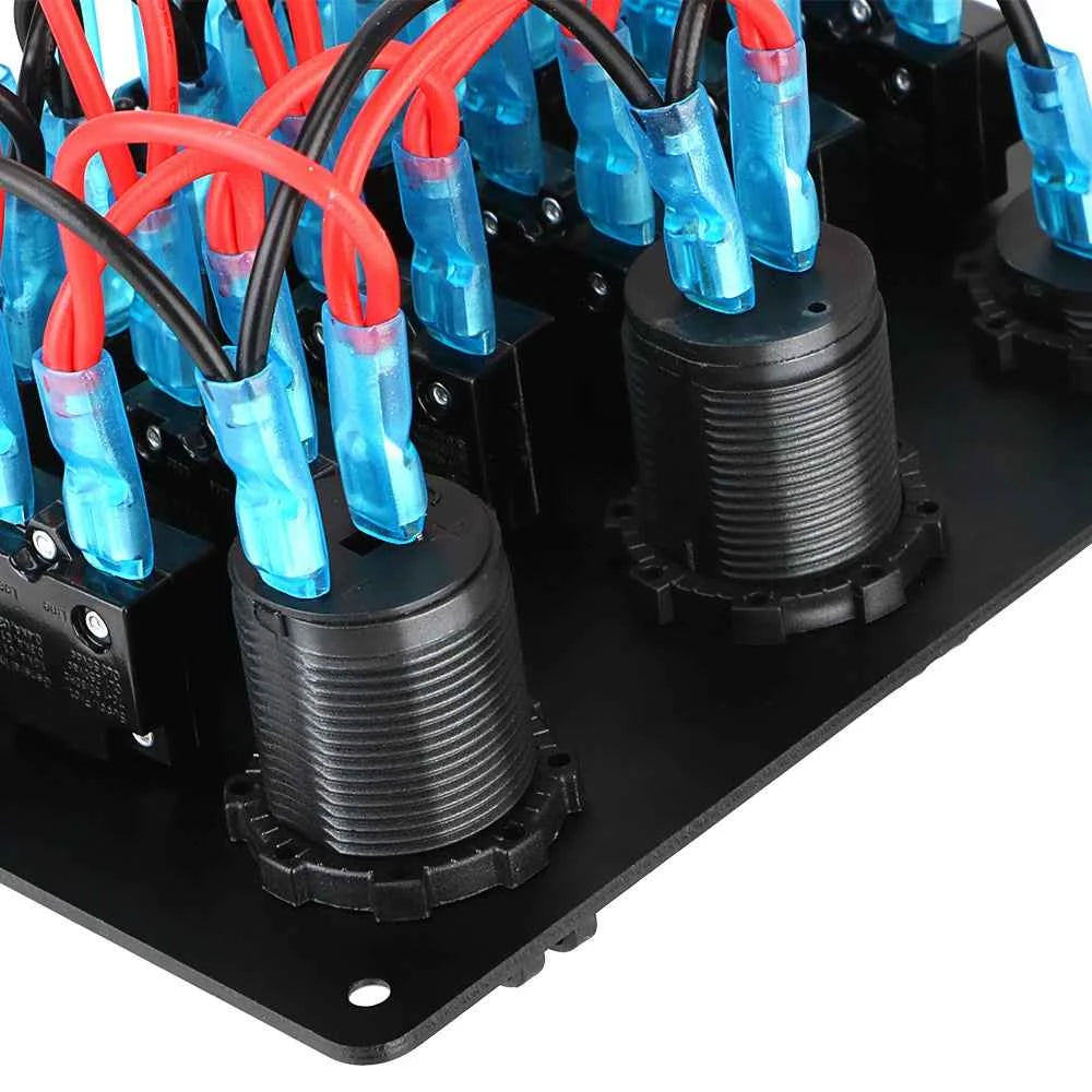 12V 24V 6 Buttons Car Switch Panel 15A Fuse Marine Circuit Breaker Voltmeter Tester Light Toggle USB Chargers 3.0 Auto Splitter