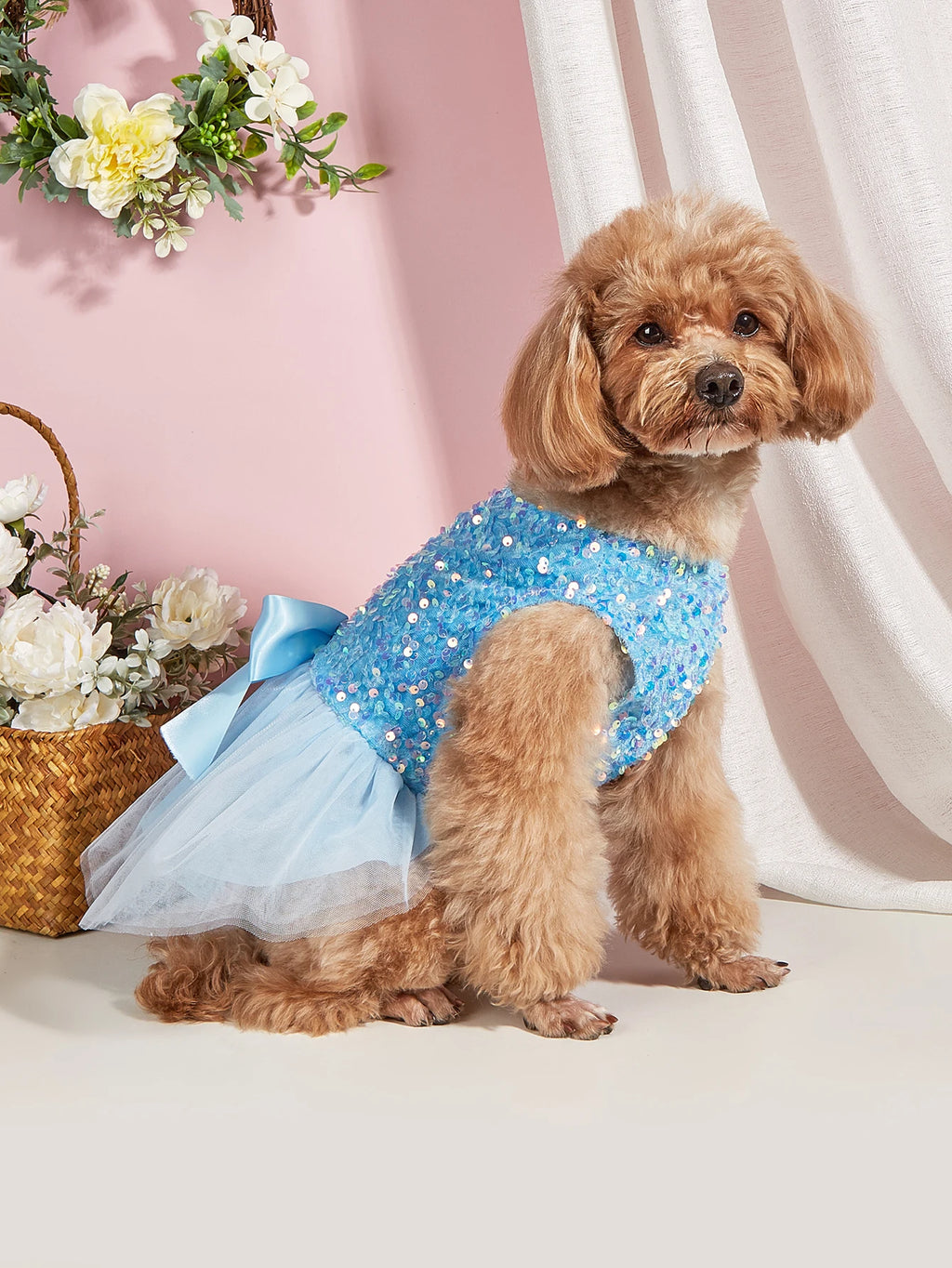 Pawfect Paws Pet Dress - Sparkling Sequin Bowknot Tulle Princess Costume for Dogs and Kittens