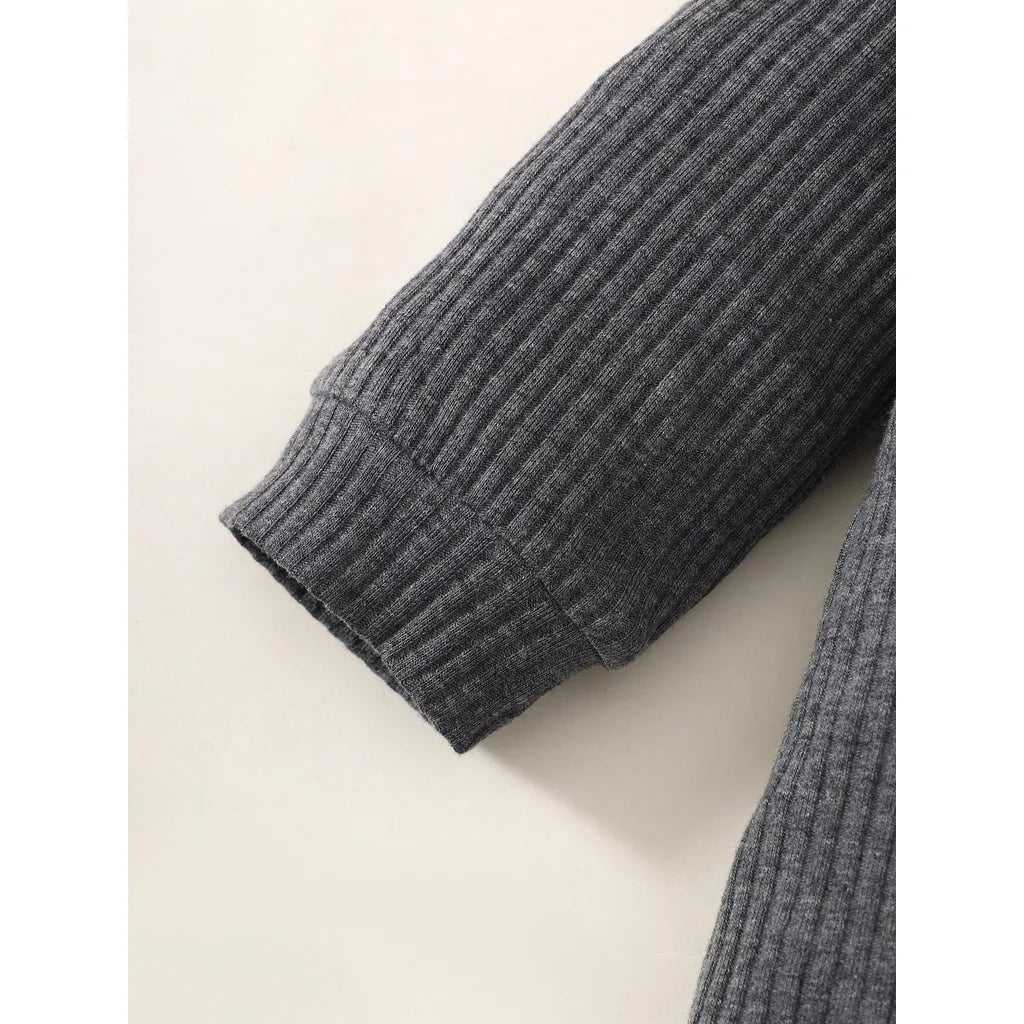 0-6 Months Baby Boy Cute Penguin Hooded with White Small Circle Single-Breasted Bodysuit Dark Grey Long-sleeved Romper Pajamas