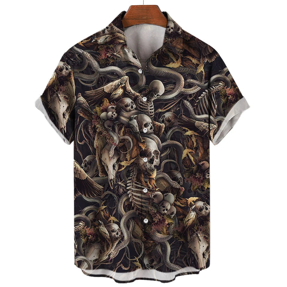 Hawaiian Skull 3D Printed Shirt - Summer Comfort & Breathability, Casual Short Sleeve for Confident Style