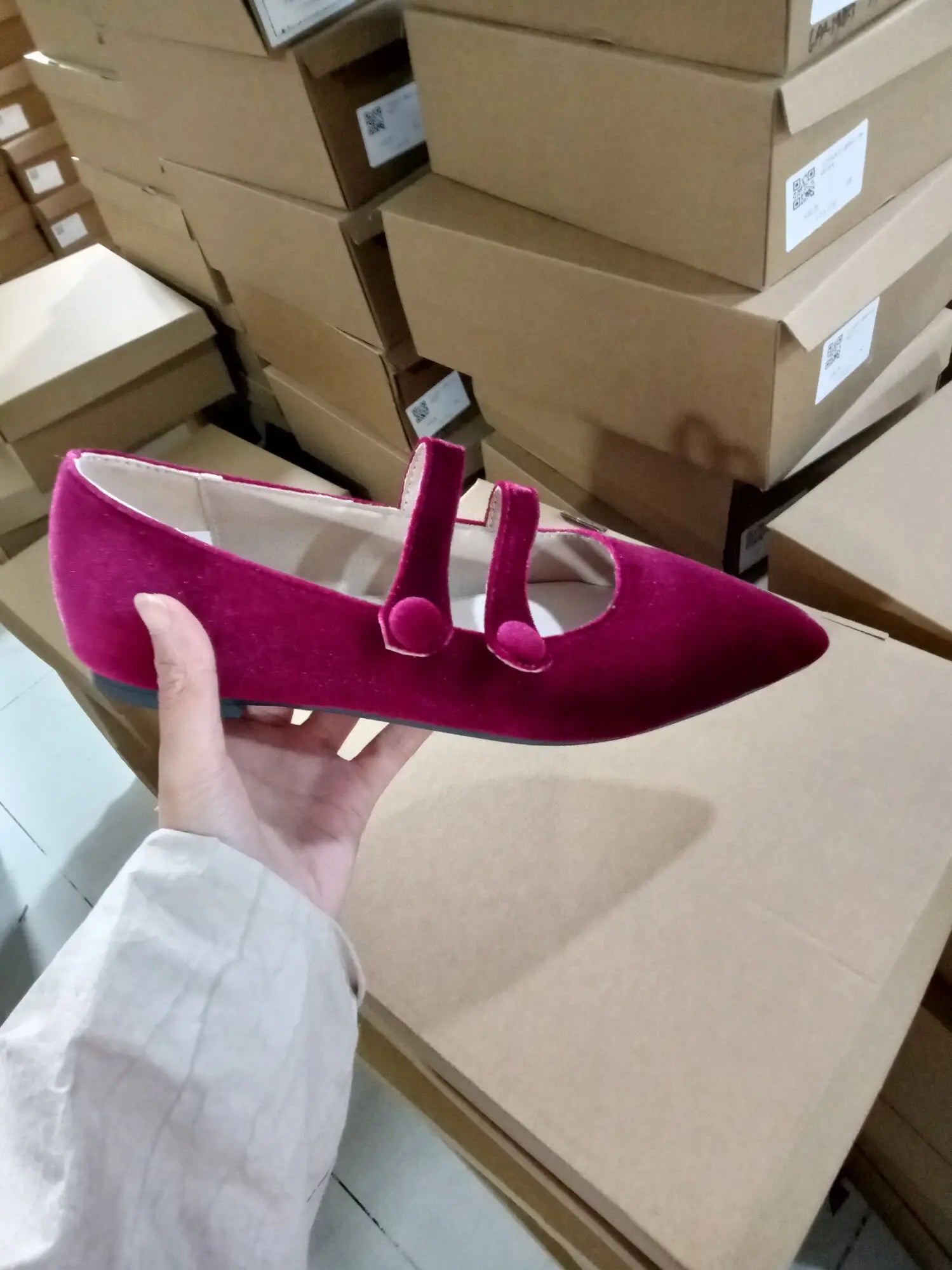 Wine Red Women Pointed Toe Flat Shoes Shallow Elegant Mary Jane Shoes Soft Low Ballerinas Shoes