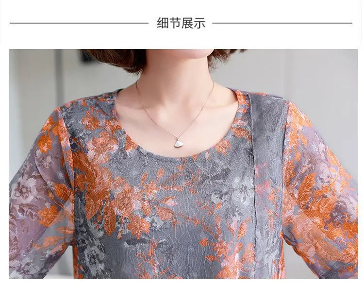 Fashion Casual Irregular Loose Midi Dress Female Clothing Commute Round Neck Summer Short Sleeve Gauze Patchwork A-Line Dresses