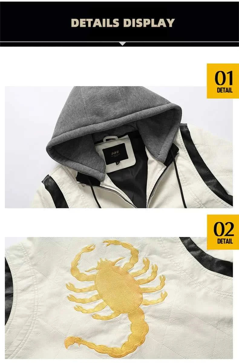 Spring Men's Leather Jacket High Quality Stand Collar Fashion Youth Embroidery Hooded PU Leather Coats EUR Size 3XL Men Clothing The jack market .AU The jack market .AU Men Fashion $ 78 14:771#White hooded;5:4183#EUR 3XL--CHN 4XL