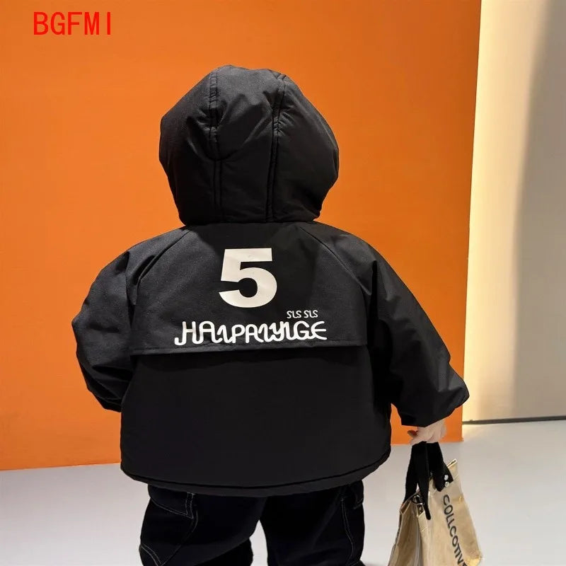 2-9Y Children's Waterproof Windproof Thick Cotton Coat Winter 2025 New Little Boys Hooded Fleece Jacket Kid Warm Thick Parka