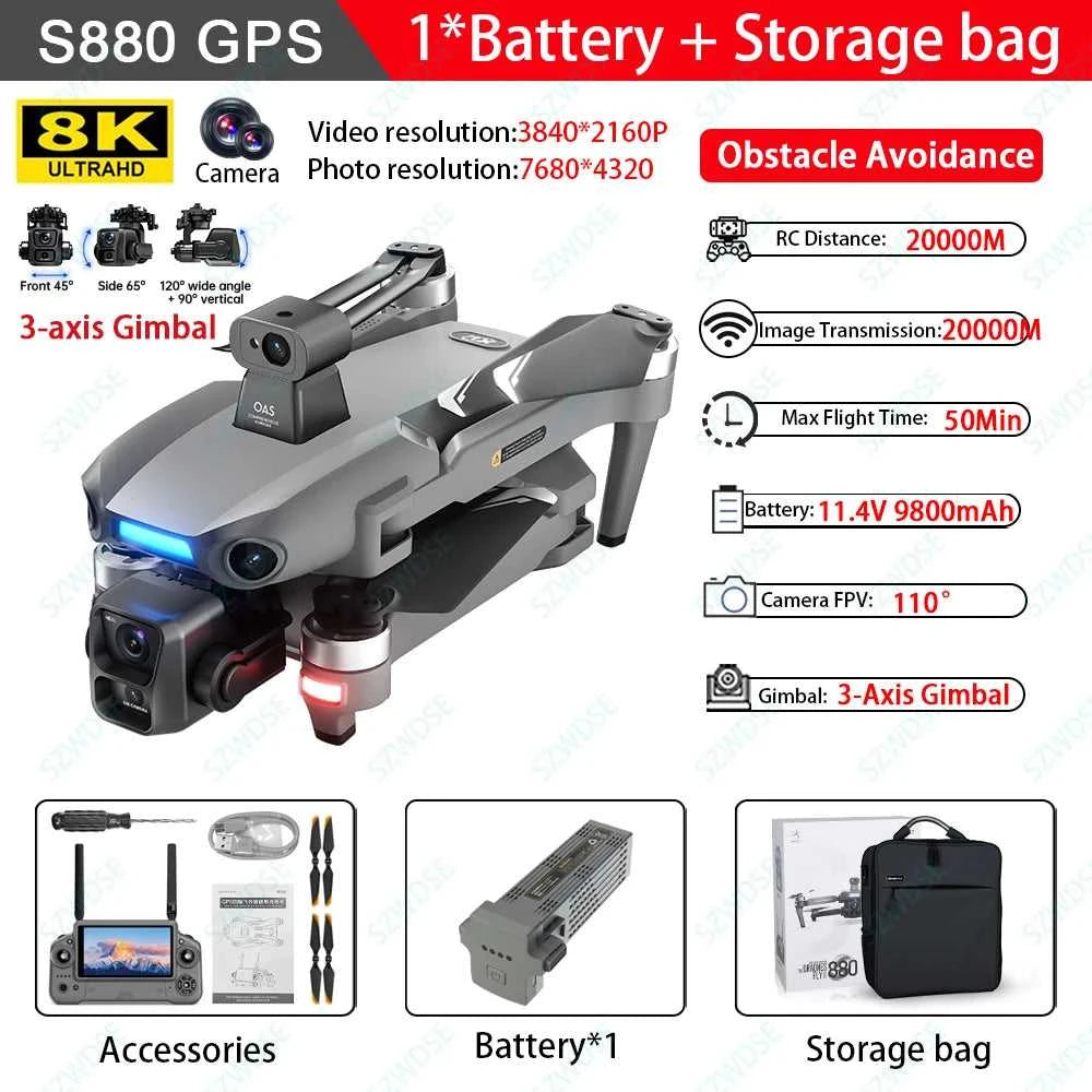 Load Bearing 800g S880 GPS Drone With 8K HD Camera 3-axis Gimbal Brushless Laser Obstacle Avoidance With Airdrop FPV RC Dron The jack market .AU The jack market .AU Drones $ 388 14:691#LG-NO OAS-64G