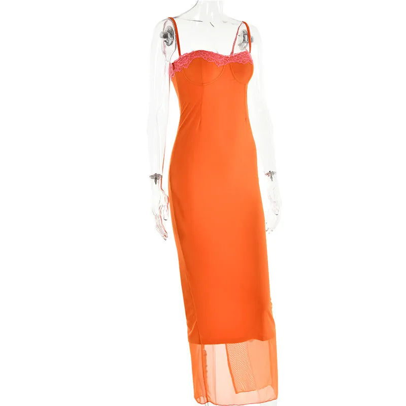 Mozision Bodycon Maxi Dress - Sexy Lace Spaghetti Strap Design, Backless & Sleeveless for Unforgettable Nights