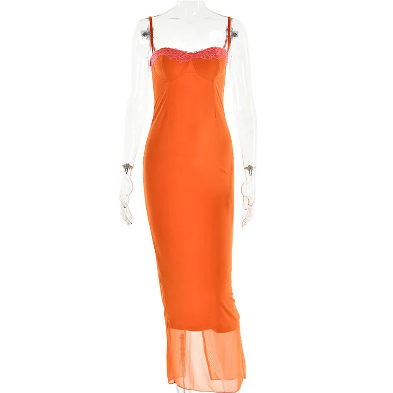 Mozision Bodycon Maxi Dress - Sexy Lace Spaghetti Strap Design, Backless & Sleeveless for Unforgettable Nights
