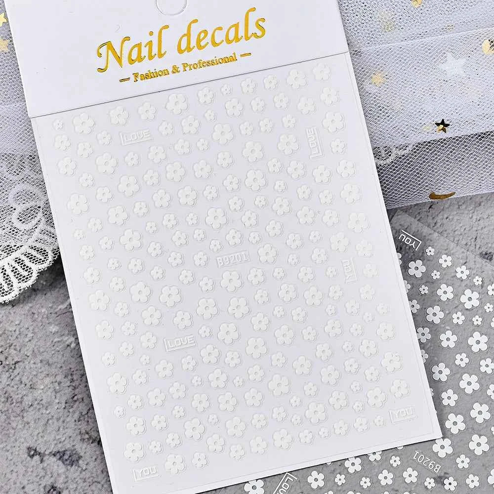 1pcs 3D White Hibiscus Flowers Nail Stickers Holographic Silver Gold Tropical Petal Slider For Nails French Manicure Decoration