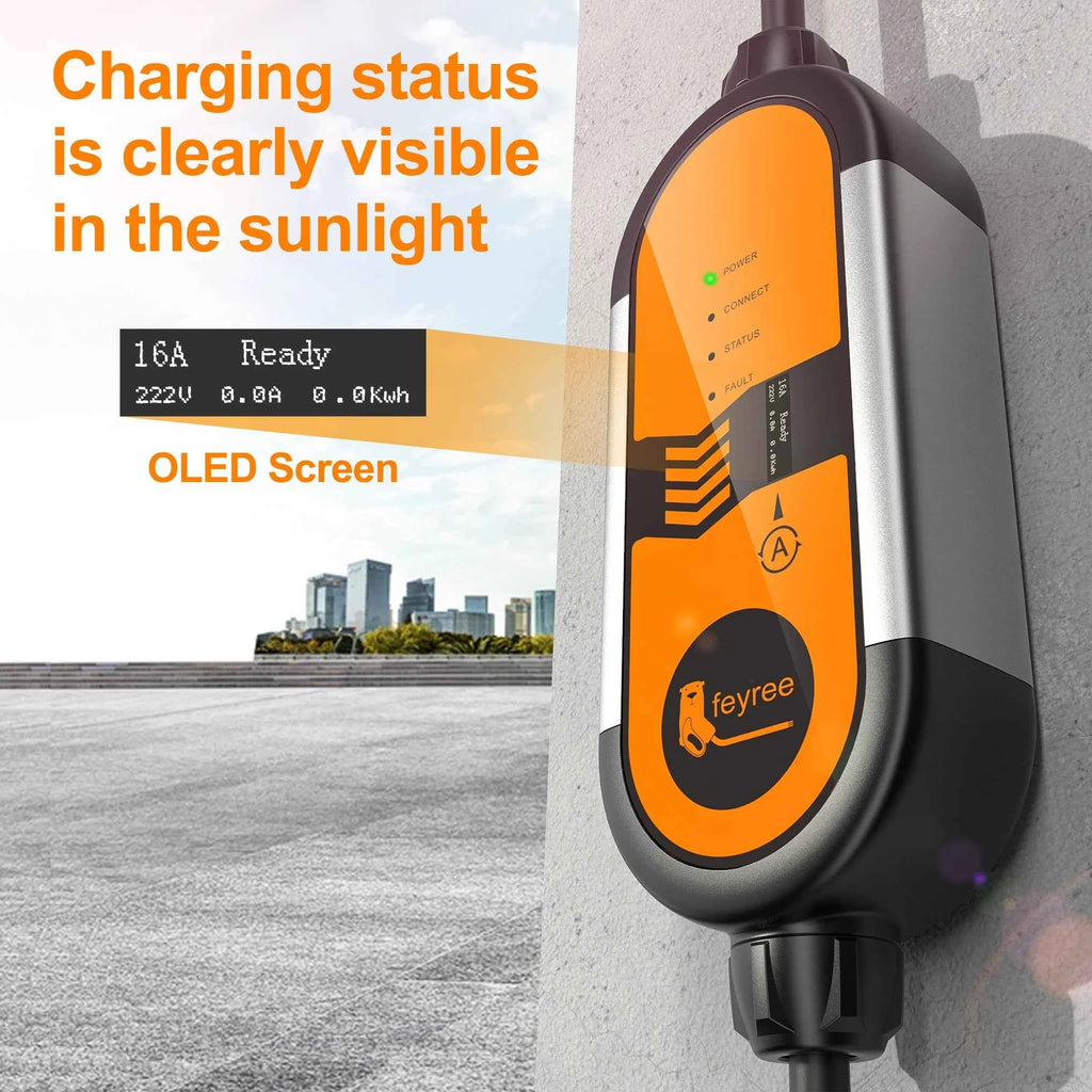 feyree 32A 7KW Type2 EV Portable Charger 11KW 16A 3 Phase 5M Cable EVSE Charging Box Car Charger CEE Plug for Electric Vehicle