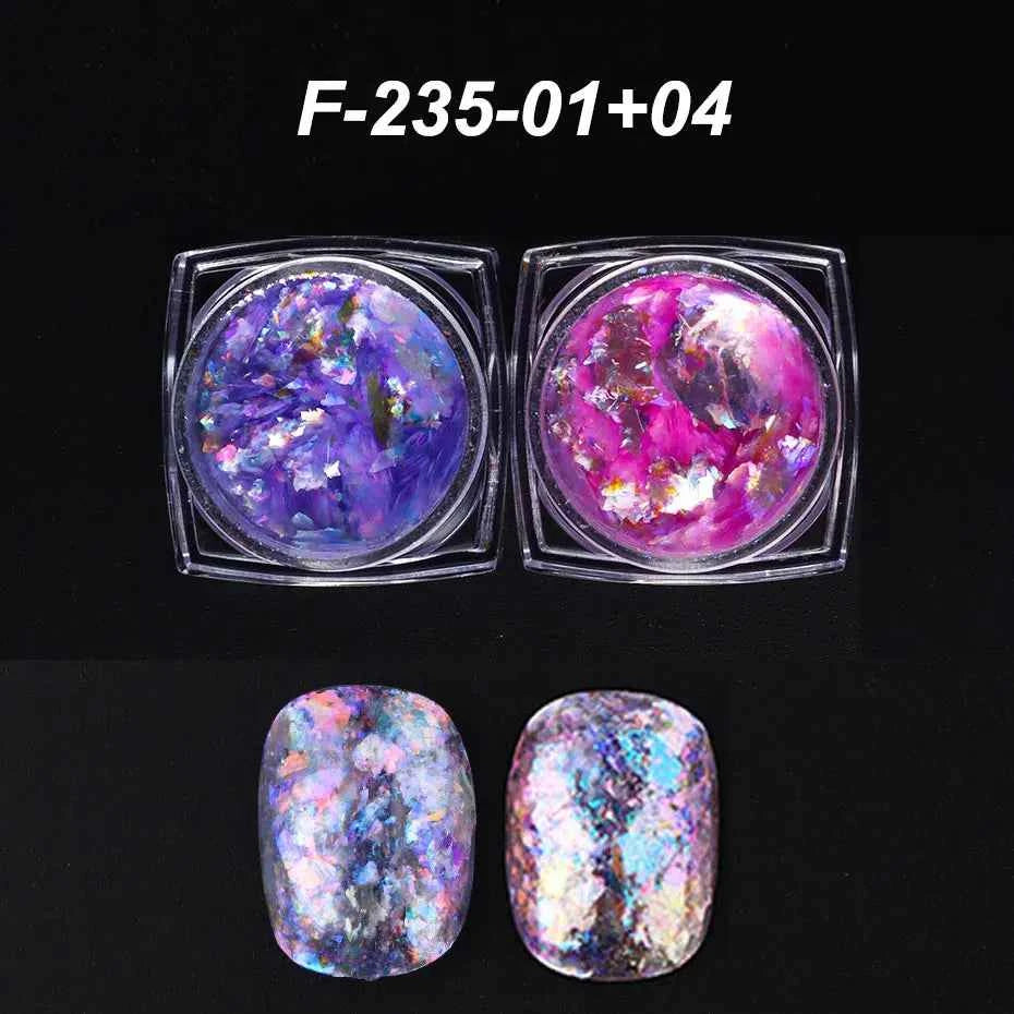 Aurora Opal Nail Flakes - Holographic Glitter Powder for Dazzling Mermaid Nail Art