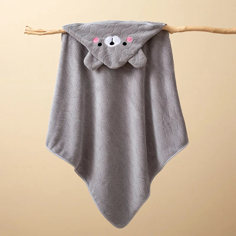 Toddler Bathrobe Infant Bath Towel Boy Girl Blankets Swaddle With Hood Cartoon Coral Fleece Towel Blanket Newborn Kids Bedding