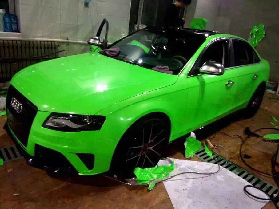 Premium Car Styling Glossy Fluorescent Yellow Vinyl Sticker Glossy Fluorescent yellow Vinyl Wrap Self Adhesive Sticker