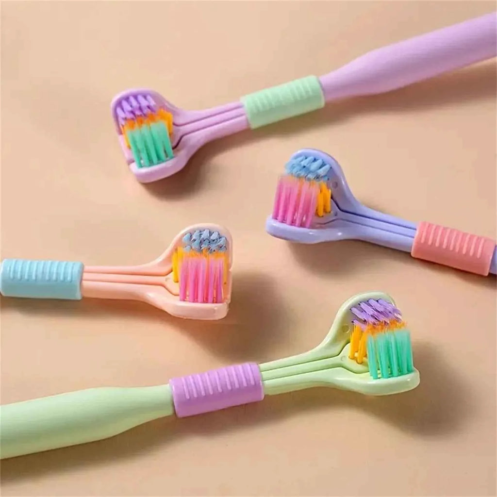 4pcs Soft Bristle 3-sided Toothbrush Gentle Clean Adult Teeth Brush for Complete Gum Care Autism Sensory Design Oral Health Tool