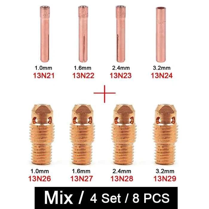 Argon Welding Torch Consumable Collet Body 1.0mm 1.6mm 2.0mm 2.4mm 3.2mm 4.0mm WP9 WP20 WP25 TIG Tungstens Electrodes Collet
