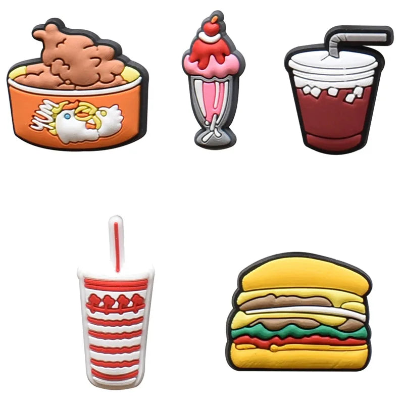 Real Kind Burger Fries Shoe Charms for Crocs Accessories Sandals Kids Clogs Pins Badges Men Jeans Women Decorations Buckle Shoes