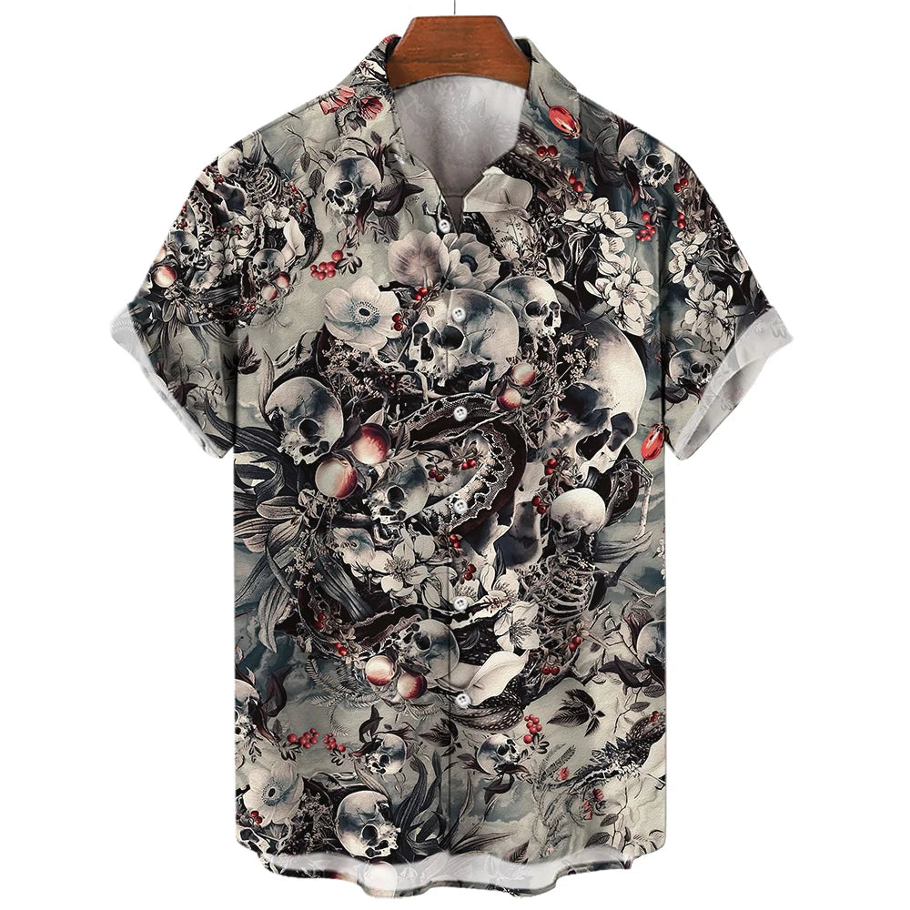 Hawaiian Skull 3D Printed Shirt - Summer Comfort & Breathability, Casual Short Sleeve for Confident Style