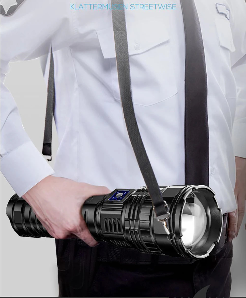 1000W Built-in Battery Flash Light Emergency Spotlights 9km 990000000LM Most Powerful Led Flashlights Tactical Torch 15000mah