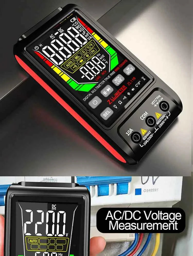 SmartTech USB Rechargeable Digital Multimeter - True RMS, AC/DC Current, Capacitance, Temperature, Auto Range