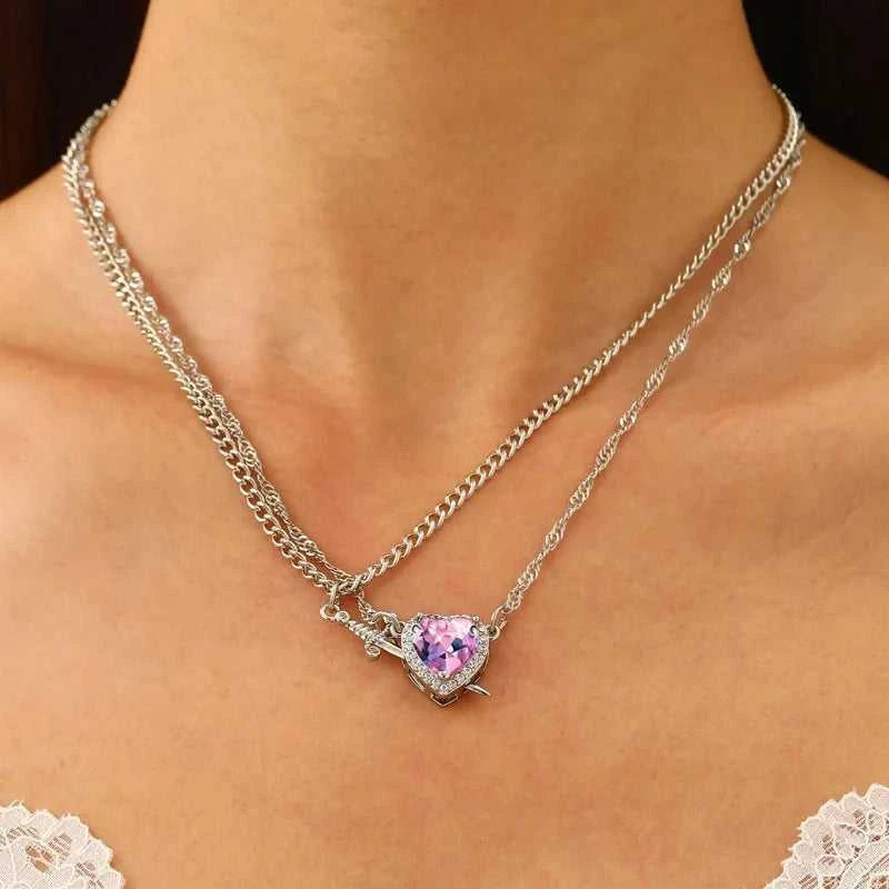 Matching Heart Sword Couple Necklace Set 2 Pcs Assembled Zircon Pendant Silver Gold Plated Chain Romantic Gift for Couples The jack market .AU The jack market .AU Jewellery & Chains $ 47 200001034:7883453201#White Set